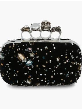 🪐Alexander McQueen Skull Four Ring Celestial Embellished Suede Box Clutch